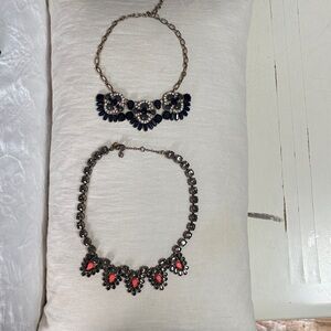 J. Crew Coral and Navy Crystal Bib Necklaces